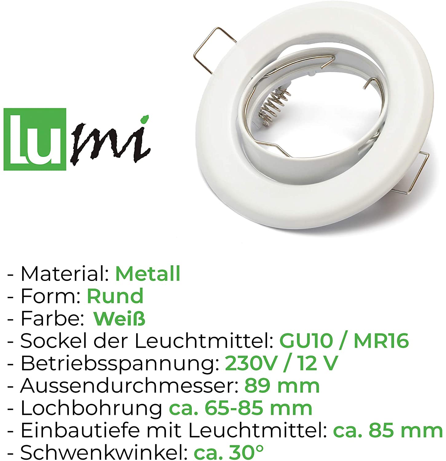 100x Einbaurahmen - Weiß inkl. GU10 Fassung, schwenkbar – Bild 3