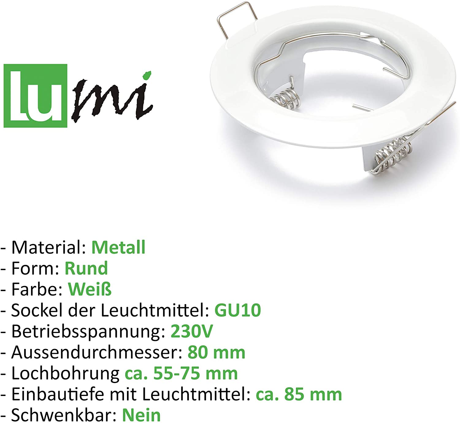100x Einbaurahmen - Weiß inkl. GU10 Fassung, nicht schwenkbar – Bild 3
