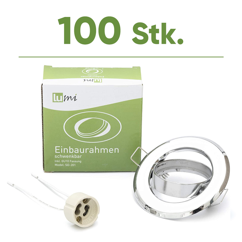 100x Einbaurahmen - Chrom inkl. GU10 Fassung, schwenkbar