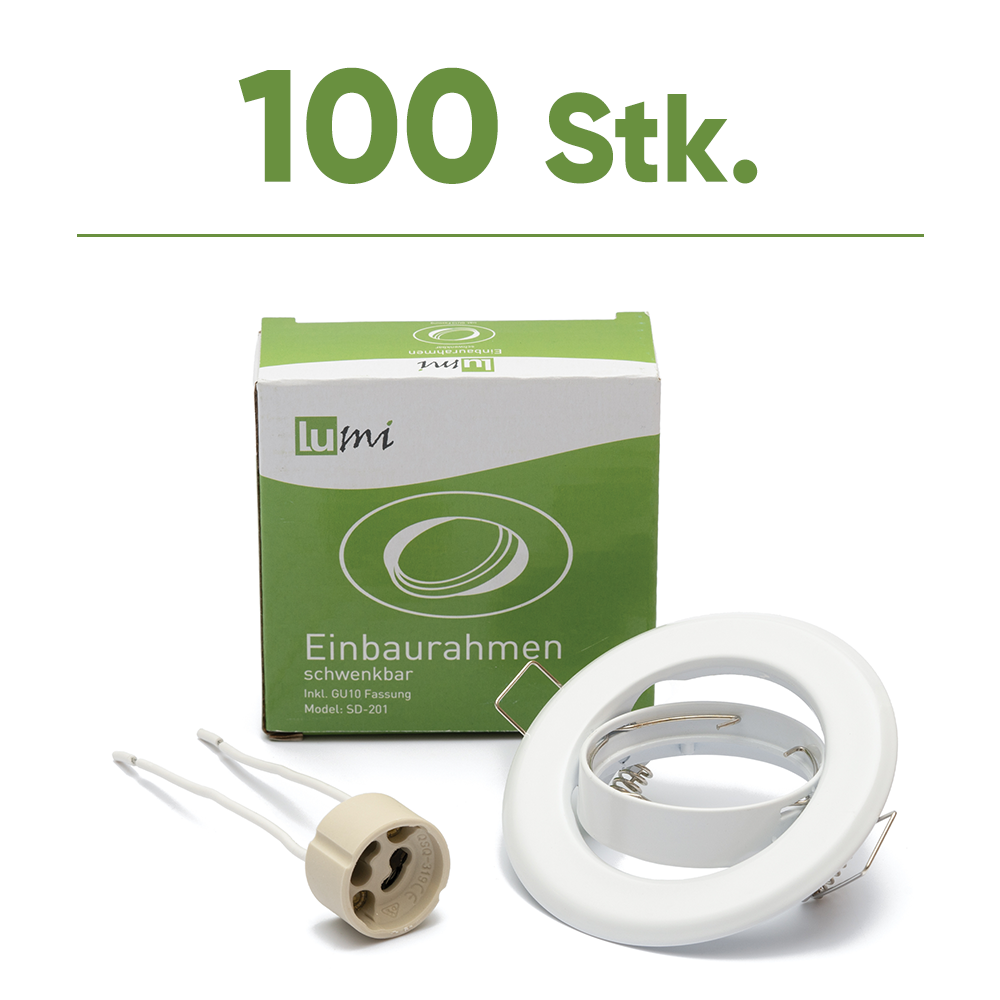 100x Einbaurahmen - Weiß inkl. GU10 Fassung, schwenkbar
