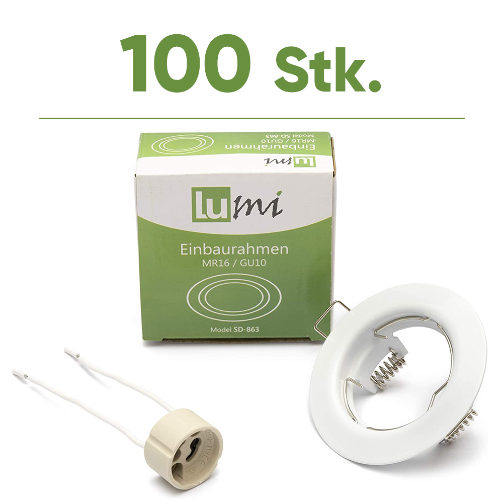 100x Einbaurahmen - Weiß inkl. GU10 Fassung, nicht schwenkbar
